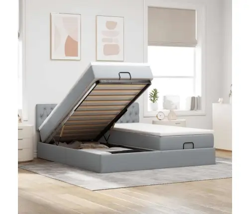 Osmaņu Gultas Rāmis Ar Matračiem Gaiši Pelēks 160X200Cm Audums Vidaxl