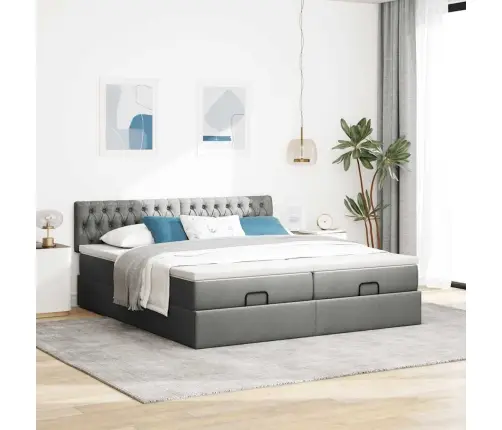 Ottomani Voodiraam Madratsitega, Tumehall, 160X200Cm , Kangas