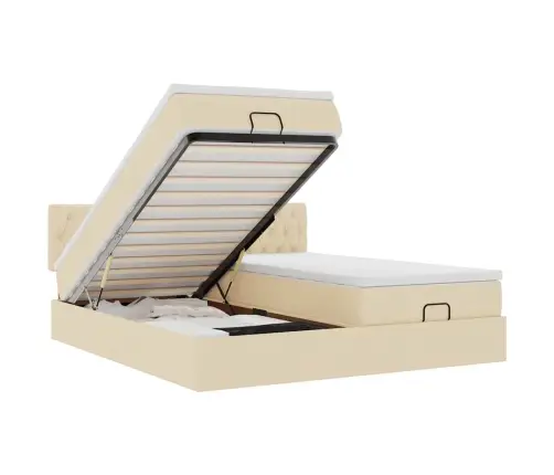 Osmaņu Gultas Rāmis Ar Matračiem Krēmkrāsas 160X200Cm Audums Vidaxl