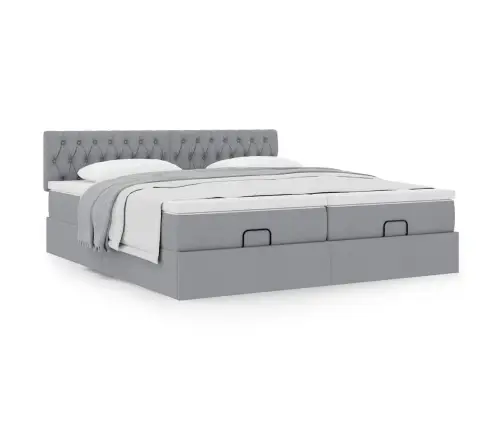 Osmaņu Gultas Rāmis Ar Matračiem Gaiši Pelēks 180X200Cm Audums Vidaxl