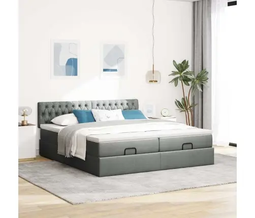 Osmaņu Gultas Rāmis Ar Matračiem Tumši Pelēks 180X200Cm Audums Vidaxl