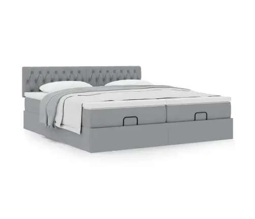 Osmaņu Gultas Rāmis Ar Matračiem Gaiši Pelēks 200X200Cm Audums Vidaxl