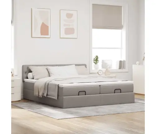 Osmaņu Gultas Rāmis Ar Matračiem Pelēkbrūns 200X200Cm Audums Vidaxl