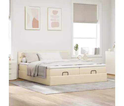 Osmaņu Gultas Rāmis Ar Matračiem Krēmkrāsas 200X200Cm Audums Vidaxl