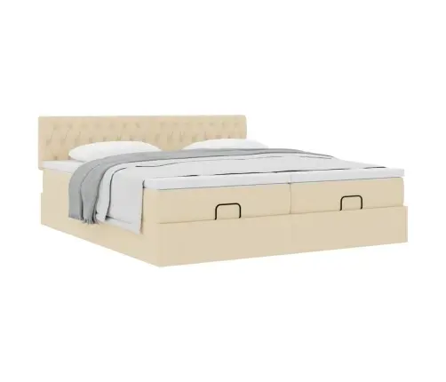 Osmaņu Gultas Rāmis Ar Matračiem Krēmkrāsas 200X200Cm Audums Vidaxl