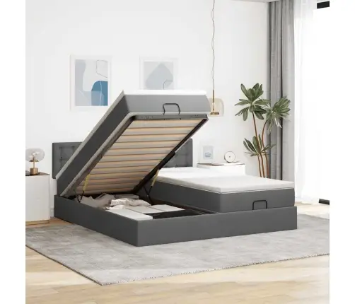 Ottomani Voodiraam Madratsitega, Tumehall, 160X200Cm , Kangas