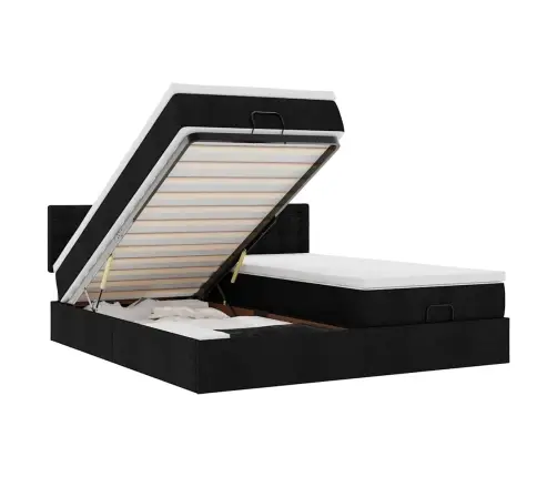 Ottomani Voodiraam Madratsitega, Must, 160X200Cm , Kangas