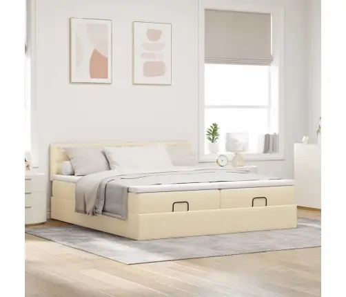 Osmaņu Gultas Rāmis Ar Matračiem Krēmkrāsas 160X200Cm Audums Vidaxl