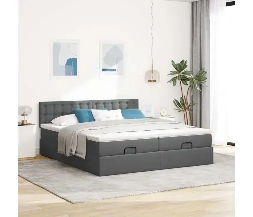 Osmaņu Gultas Rāmis Ar Matračiem Tumši Pelēks 180X200Cm Audums Vidaxl