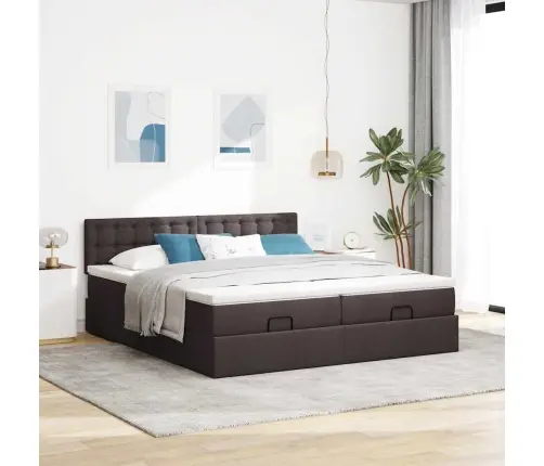 Osmaņu Gultas Rāmis Ar Matračiem Tumši Brūns 180X200Cm Audums Vidaxl