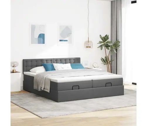 Osmaņu Gultas Rāmis Ar Matračiem Tumši Pelēks 200X200Cm Audums Vidaxl