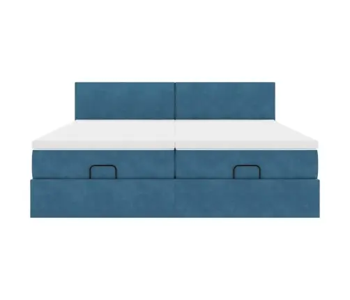 Osmaņu Gultas Rāmis Ar Matračiem Tumši Zils 180X200Cm Audums Vidaxl