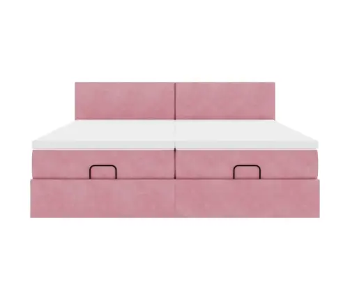 Osmaņu Gultas Rāmis Ar Matračiem Rozā 180X200Cm Audums Vidaxl