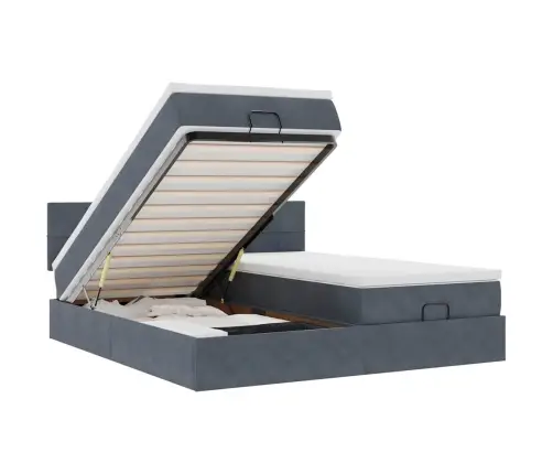 Ottomani Voodiraam Madratsitega, Tumehall, 160X200 cm Samet