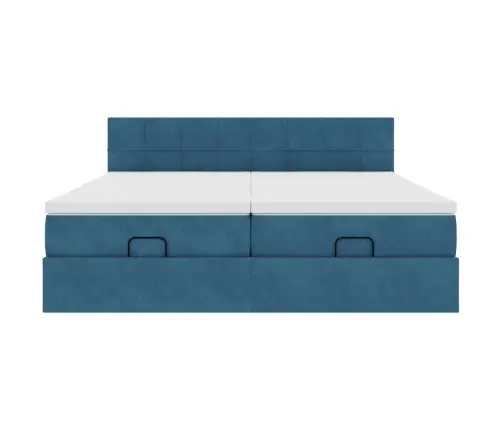Osmanų Lovos Rėmas Su Čiužiniais, Mėlynas, 160X200cm Aksomas