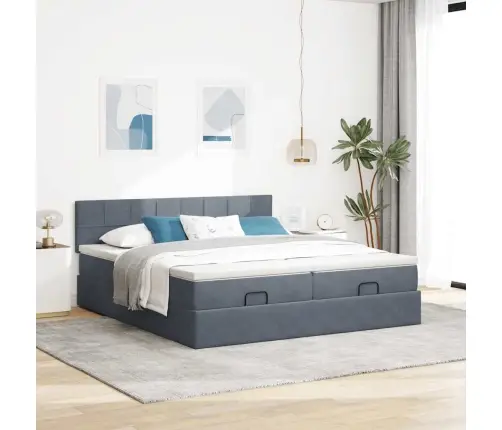 Osmaņu Gultas Rāmis Ar Matračiem Tumši Pelēks 180X200Cm Audums Vidaxl