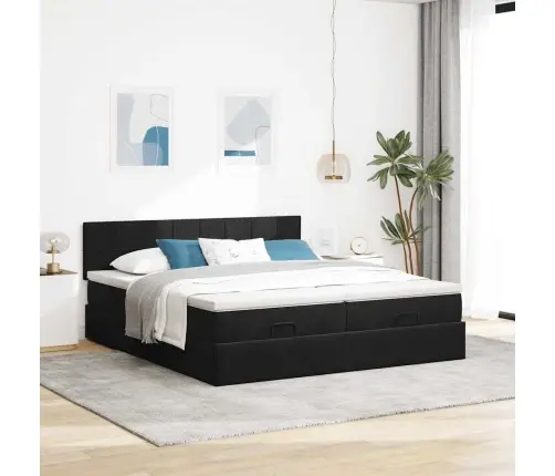 Osmaņu Gultas Rāmis Ar Matračiem Melns 180X200Cm Audums Vidaxl