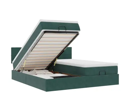 Osmanų Lovos Rėmas Su Čiužiniais, Žalias, 180X200cm Aksomas