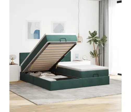 Osmanų Lovos Rėmas Su Čiužiniais, Žalias, 180X200cm Aksomas