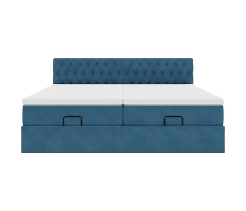 Osmanų Lovos Rėmas Su Čiužiniais, Mėlynas, 160X200cm Aksomas
