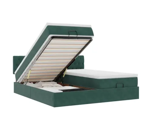 Osmaņu Gultas Rāmis Ar Matračiem Tumši Zaļš 180X200Cm Audums Vidaxl