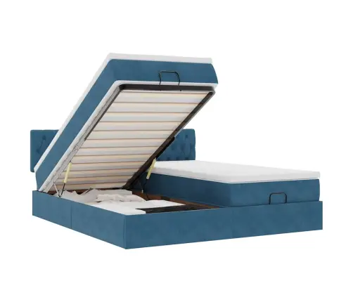 Ottomani Voodiraam Madratsitega, Sinise, 180X200 cm Samet