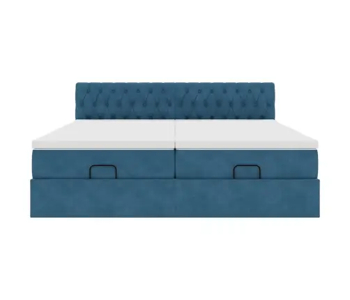 Ottomani Voodiraam Madratsitega, Sinise, 180X200 cm Samet