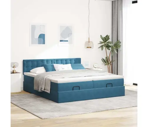 Osmaņu Gultas Rāmis Ar Matračiem Tumši Zils 160X200Cm Audums Vidaxl