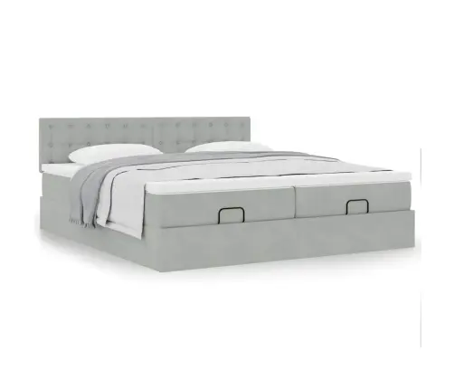 Osmaņu Gultas Rāmis Ar Matračiem Gaiši Pelēks 180X200Cm Audums Vidaxl