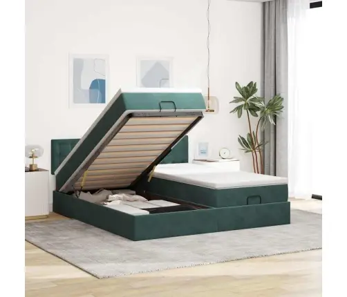 Osmanų Lovos Rėmas Su Čiužiniais, Žalias, 180X200cm Aksomas