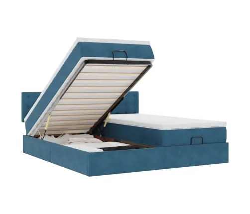 Osmanų Lovos Rėmas Su Čiužiniais, Mėlynas, 180X200cm Aksomas