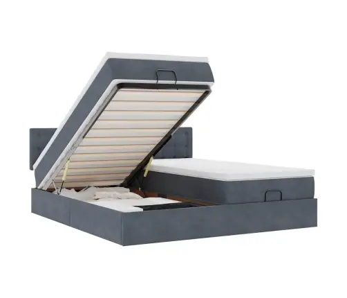 Osmanų Lovos Rėmas Su Čiužiniais, Pilkas, 200X200cm Aksomas