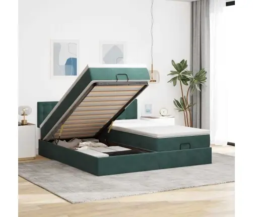 Osmaņu Gultas Rāmis Ar Matračiem Tumši Zaļš 200X200Cm Audums Vidaxl