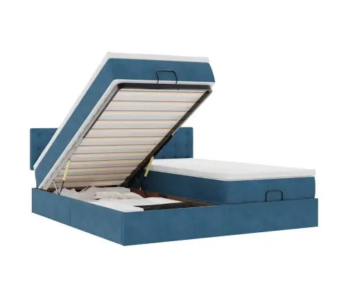 Osmaņu Gultas Rāmis Ar Matračiem Tumši Zils 200X200Cm Audums Vidaxl