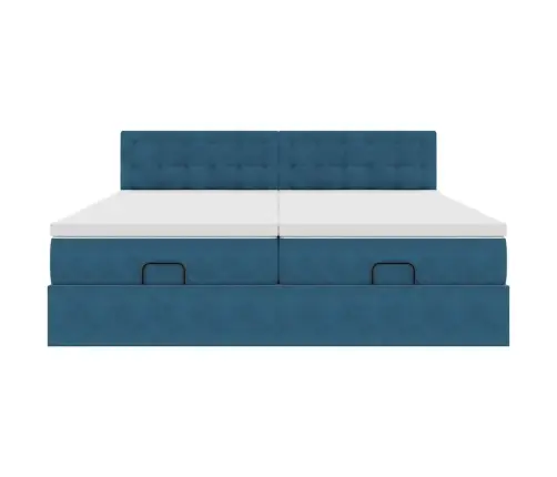 Osmaņu Gultas Rāmis Ar Matračiem Tumši Zils 200X200Cm Audums Vidaxl