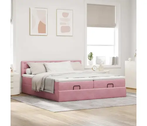 Osmaņu Gultas Rāmis Ar Matračiem Rozā 200X200Cm Audums Vidaxl