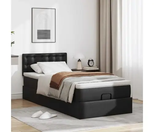 Osmaņu Gultas Rāmis Ar Matraci Melns 80X200Cm Mākslīgā Āda Vidaxl