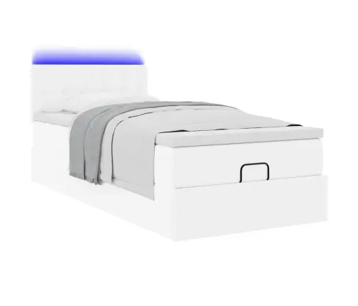 Ottomani Voodi Madratsitega &Ledi, Valge, 200X200 cm Kunstnahk