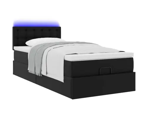 Ottomani Voodiraam Madratsiga, Must, 90X190cm Kunstnahk