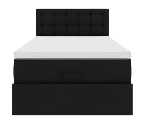 Ottomani Voodiraam Madratsiga, Must, 90X190cm Kunstnahk