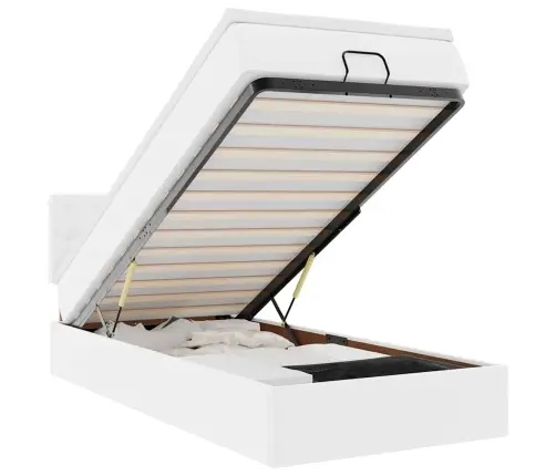 Ottomani Voodiraam Madratsiga, Puhas Valge, 90X190cm Kunstnahk