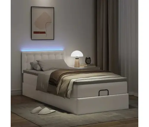 Osmaņu Gultas Rāmis Ar Matrača Tīri Balts 90X200Cm Mākslīgā Āda Vidaxl