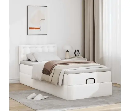 Osmaņu Gultas Rāmis Ar Matrača Tīri Balts 90X200Cm Mākslīgā Āda Vidaxl