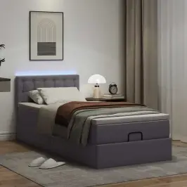 Osmaņu Gultas Rāmis Ar Matrača Pelēks 90X200Cm Mākslīgā Āda Vidaxl Osmaņu Gultas Rāmis Ar Matrača Pelēks 90X200Cm Mākslīgā Āda Vidaxl