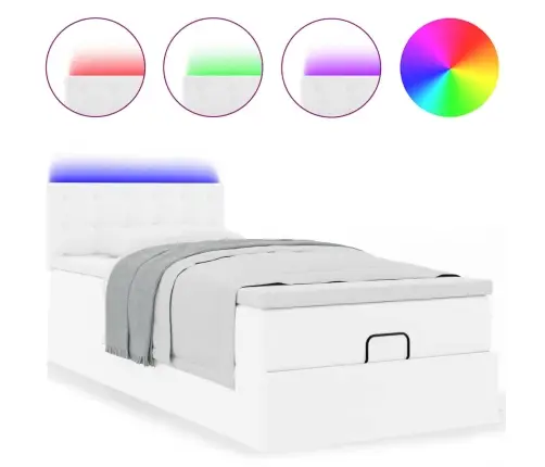 Ottomani Voodiraam Madratsiga, Puhasvalge, 100X200cm Kunstnahk