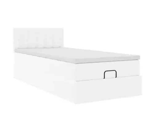 Ottomani Voodiraam Madratsiga, Puhasvalge, 100X200cm Kunstnahk