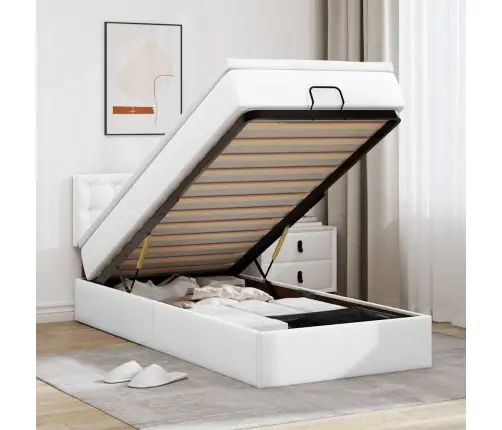 Ottomani Voodiraam Madratsiga, Puhasvalge, 100X200cm Kunstnahk