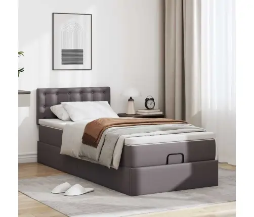 Osmaņu Gultas Rāmis Ar Matrača Pelēks 100X200Cm Mākslīgā Āda Vidaxl