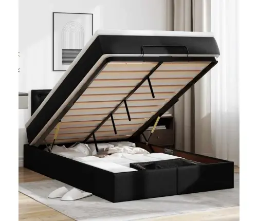 Ottomani Voodi Madratsitega &Ledi, Must, 120X190 cm Kunstnahk