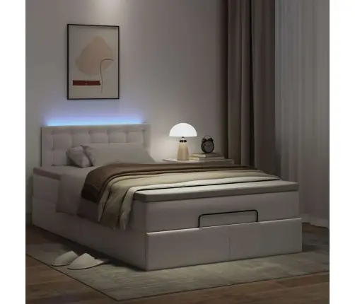 Ottomani Voodi Madratsitega &Ledi, Valge, 120X190 cm Kunstnahk